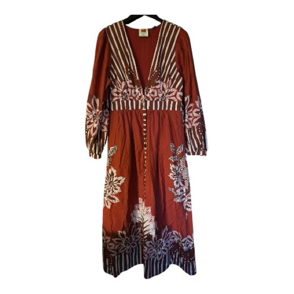 FARM Rio Long Sleeve V-neck Midi Dress Red Size M EUC - Picture 6 of 6